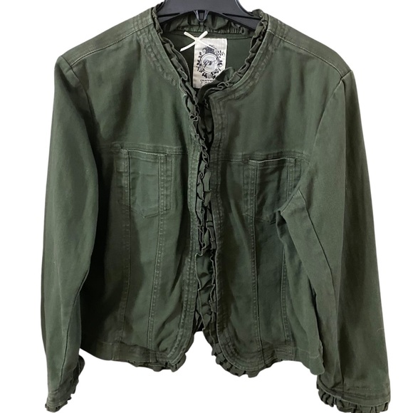 Craffwear by UM Company Cropped Ruffle Denim Jacket in Army Green Size M - Picture 2 of 7
